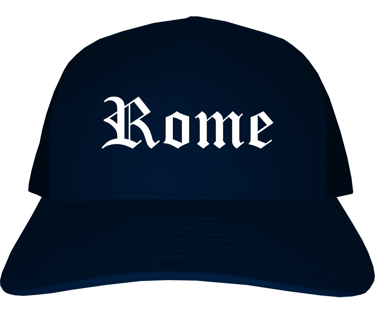 Rome New York NY Old English Mens Trucker Hat Cap Navy Blue