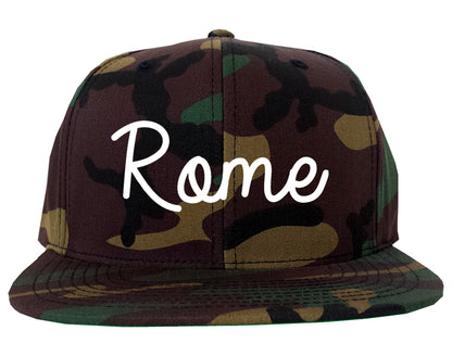 Rome New York NY Script Mens Snapback Hat Army Camo