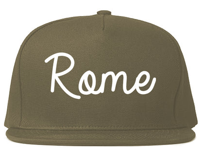 Rome New York NY Script Mens Snapback Hat Grey