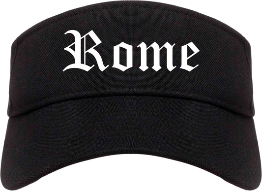 Rome New York NY Old English Mens Visor Cap Hat Black