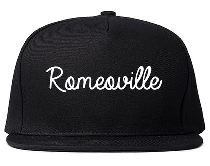 Romeoville Illinois IL Script Mens Snapback Hat Black