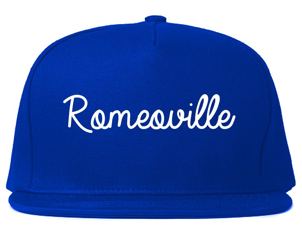 Romeoville Illinois IL Script Mens Snapback Hat Royal Blue