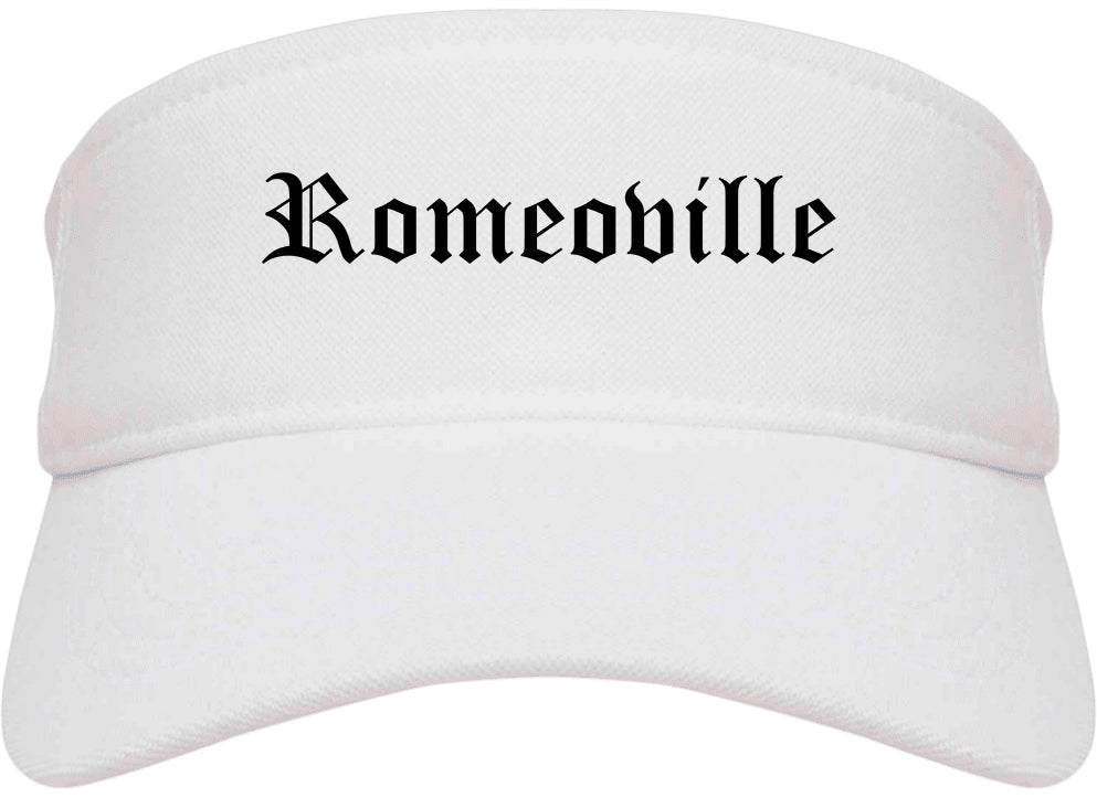Romeoville Illinois IL Old English Mens Visor Cap Hat White