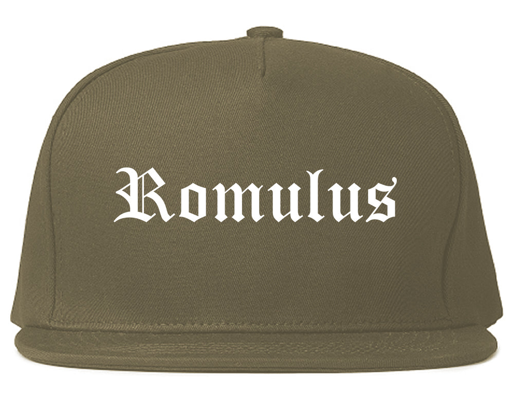 Romulus Michigan MI Old English Mens Snapback Hat Grey
