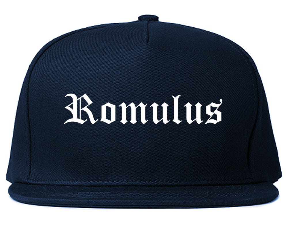 Romulus Michigan MI Old English Mens Snapback Hat Navy Blue