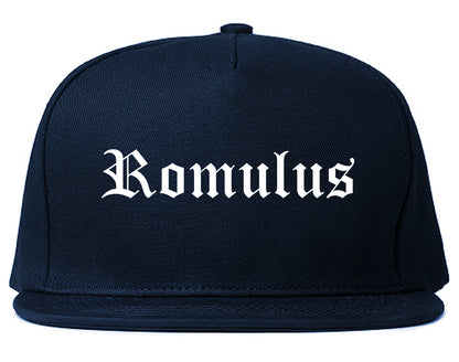Romulus Michigan MI Old English Mens Snapback Hat Navy Blue