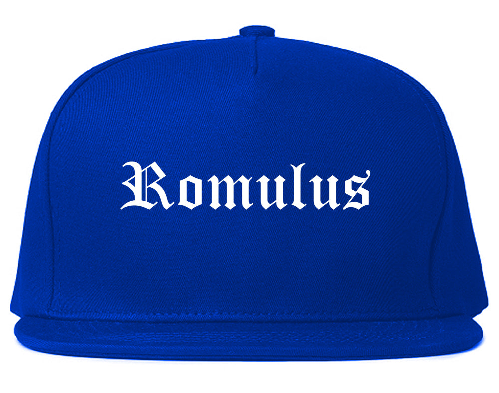 Romulus Michigan MI Old English Mens Snapback Hat Royal Blue