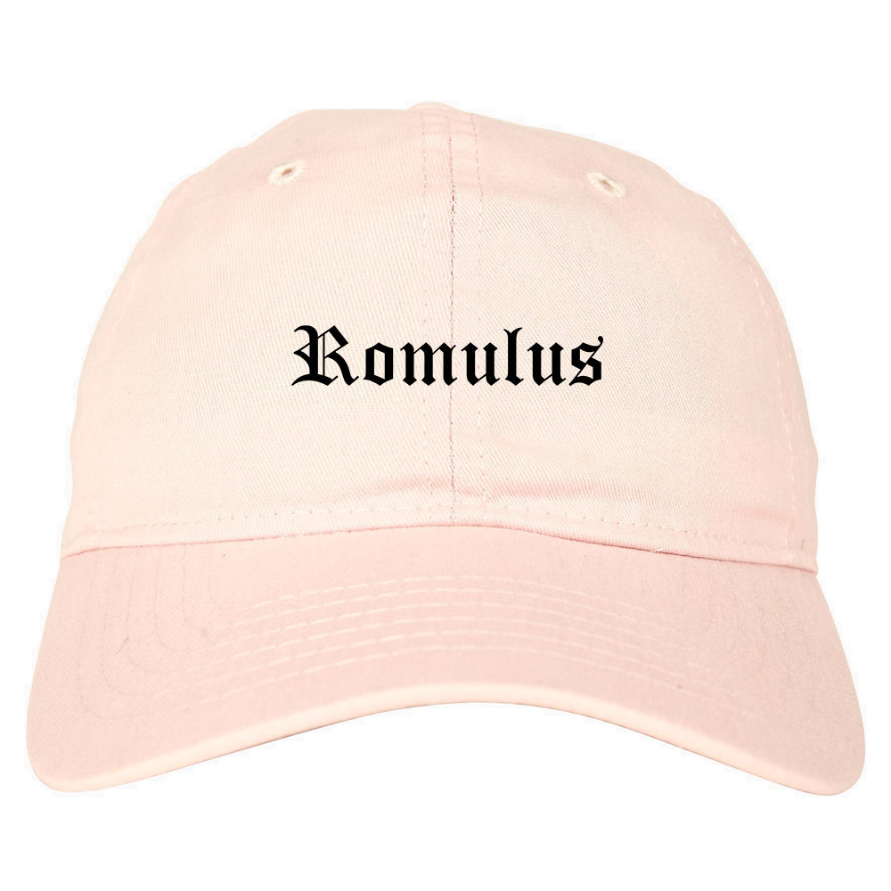 Romulus Michigan MI Old English Mens Dad Hat Baseball Cap Pink
