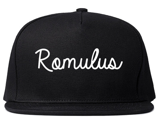 Romulus Michigan MI Script Mens Snapback Hat Black