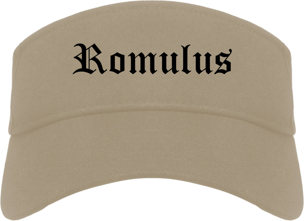 Romulus Michigan MI Old English Mens Visor Cap Hat Khaki