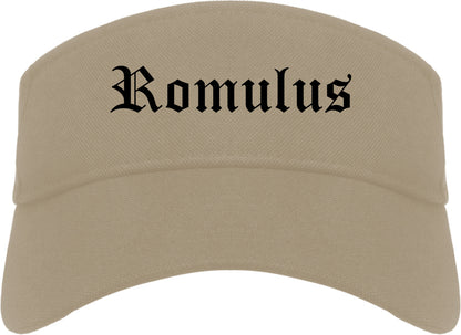 Romulus Michigan MI Old English Mens Visor Cap Hat Khaki