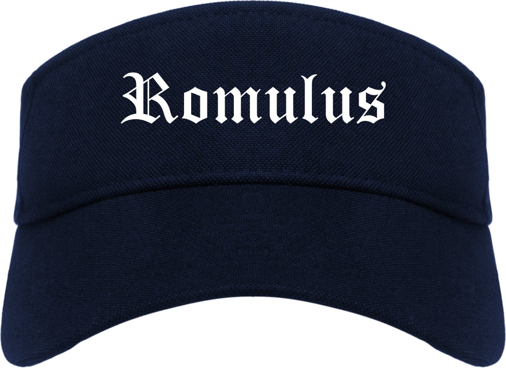 Romulus Michigan MI Old English Mens Visor Cap Hat Navy Blue