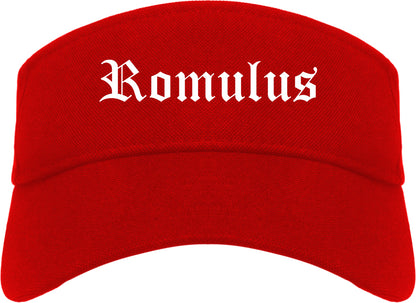 Romulus Michigan MI Old English Mens Visor Cap Hat Red