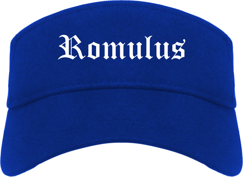 Romulus Michigan MI Old English Mens Visor Cap Hat Royal Blue