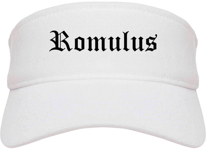 Romulus Michigan MI Old English Mens Visor Cap Hat White