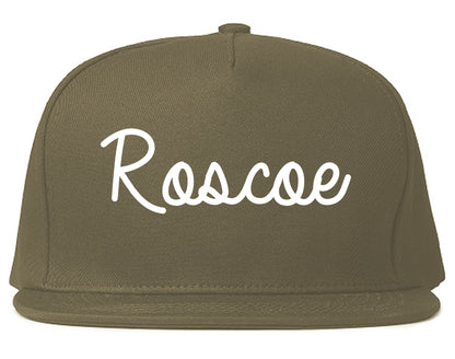 Roscoe Illinois IL Script Mens Snapback Hat Grey