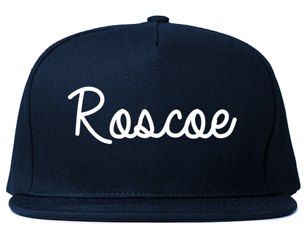 Roscoe Illinois IL Script Mens Snapback Hat Navy Blue