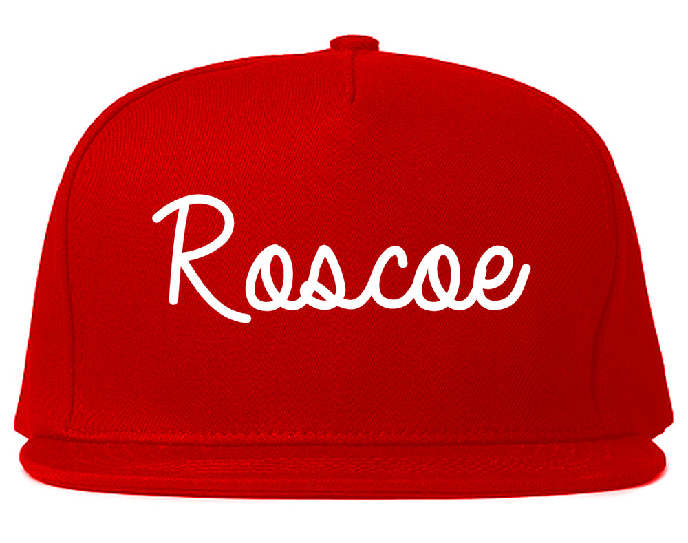 Roscoe Illinois IL Script Mens Snapback Hat Red