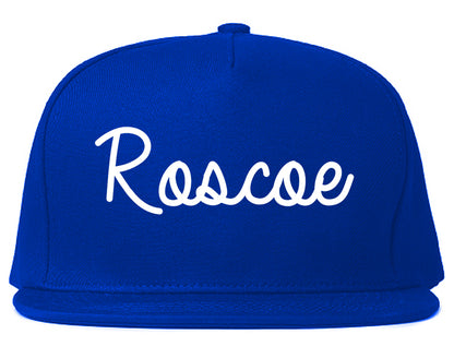 Roscoe Illinois IL Script Mens Snapback Hat Royal Blue