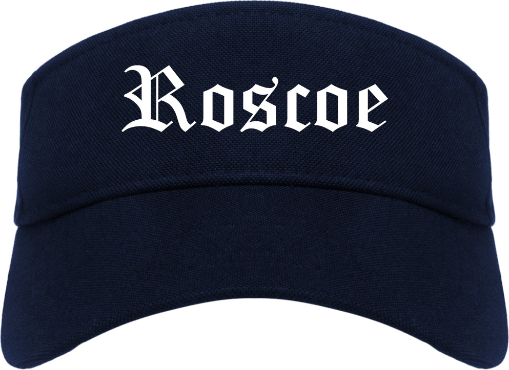Roscoe Illinois IL Old English Mens Visor Cap Hat Navy Blue
