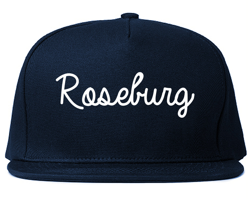 Roseburg Oregon OR Script Mens Snapback Hat Navy Blue