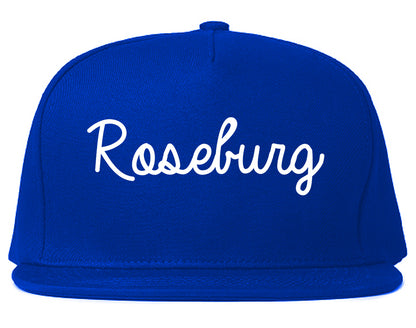 Roseburg Oregon OR Script Mens Snapback Hat Royal Blue