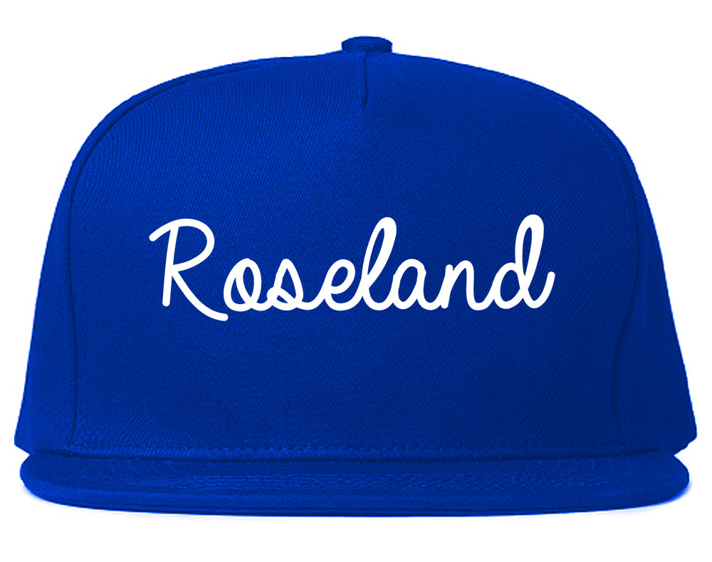 Roseland New Jersey NJ Script Mens Snapback Hat Royal Blue