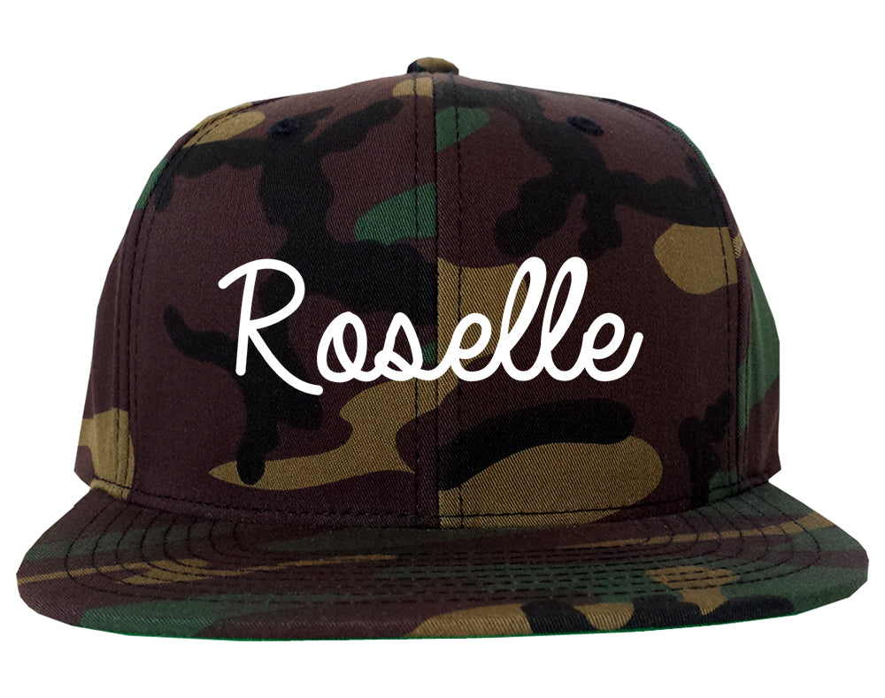 Roselle New Jersey NJ Script Mens Snapback Hat Army Camo