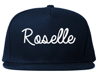 Roselle New Jersey NJ Script Mens Snapback Hat Navy Blue