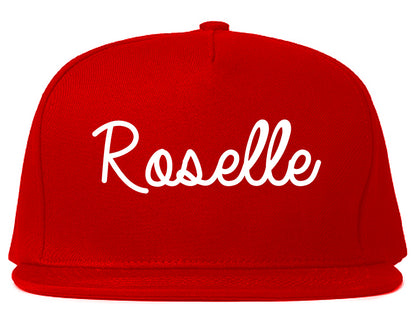 Roselle New Jersey NJ Script Mens Snapback Hat Red
