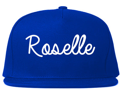 Roselle New Jersey NJ Script Mens Snapback Hat Royal Blue