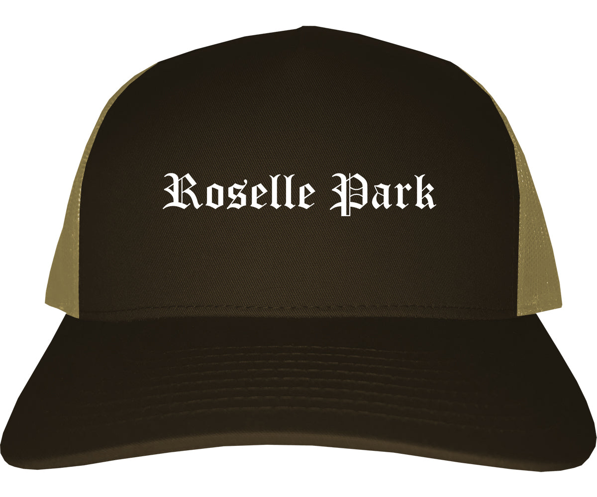 Roselle Park New Jersey NJ Old English Mens Trucker Hat Cap Brown