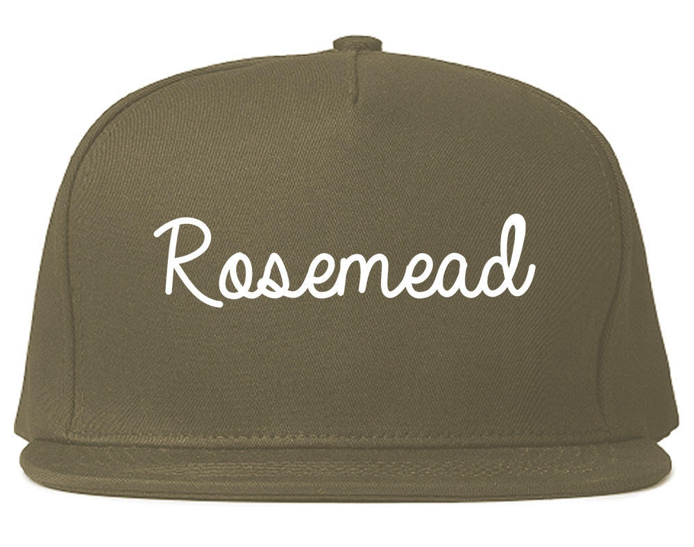 Rosemead California CA Script Mens Snapback Hat Grey