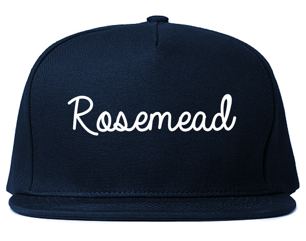 Rosemead California CA Script Mens Snapback Hat Navy Blue