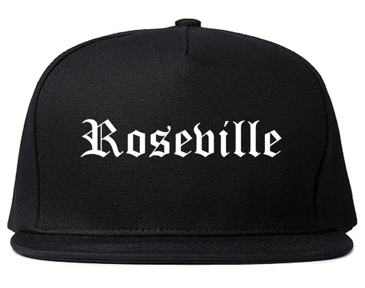 Roseville California CA Old English Mens Snapback Hat Black