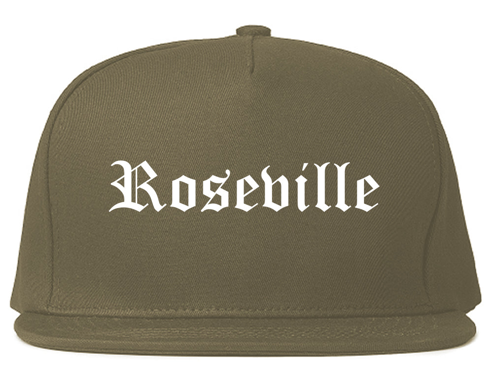 Roseville California CA Old English Mens Snapback Hat Grey