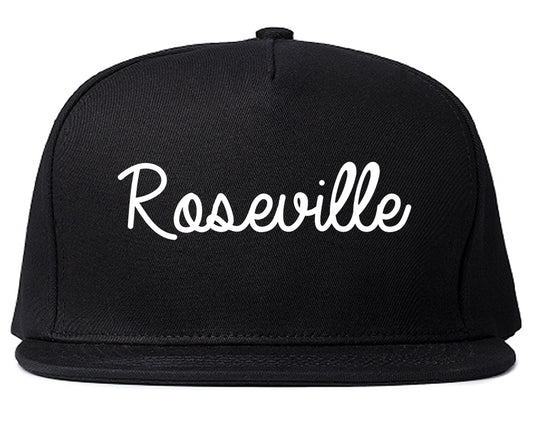 Roseville California CA Script Mens Snapback Hat Black