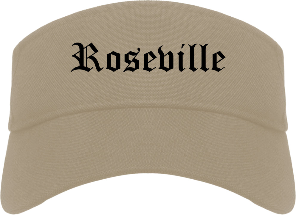 Roseville California CA Old English Mens Visor Cap Hat Khaki