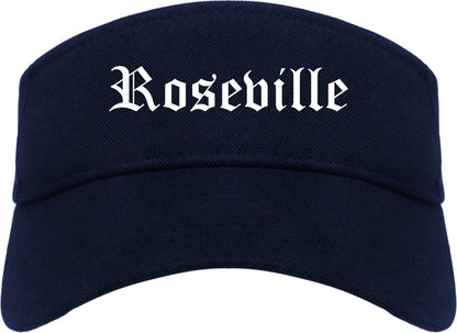 Roseville California CA Old English Mens Visor Cap Hat Navy Blue