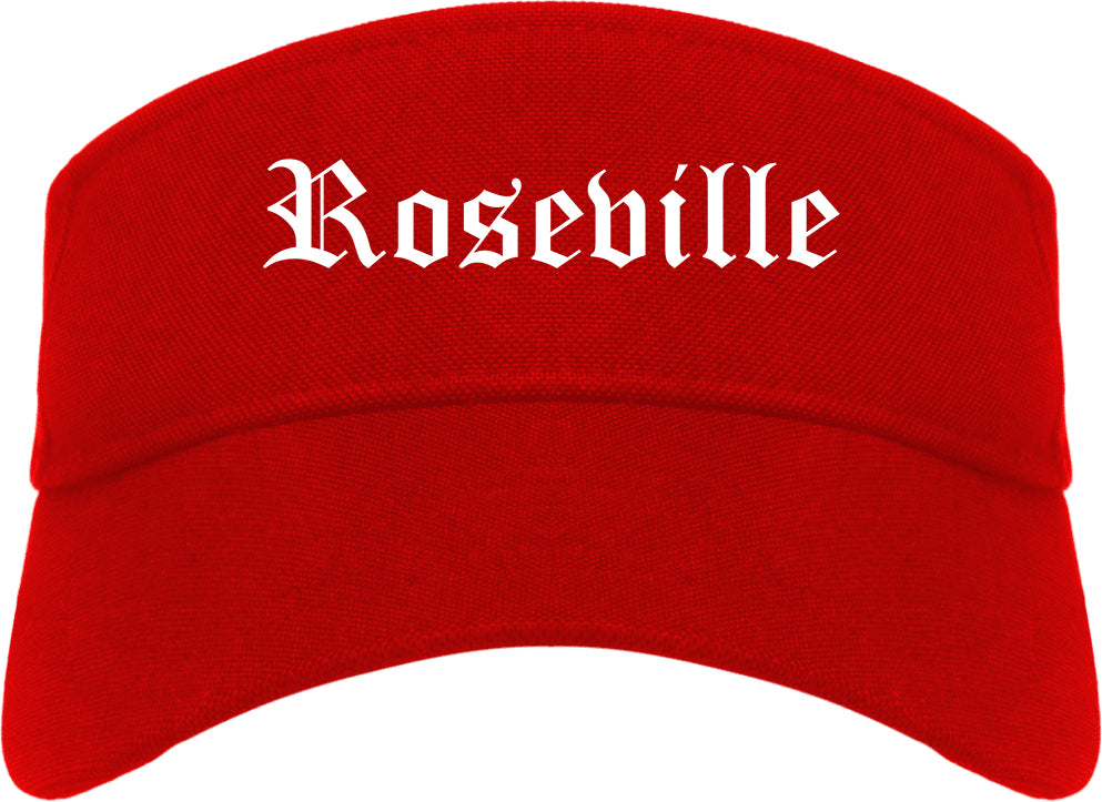 Roseville California CA Old English Mens Visor Cap Hat Red