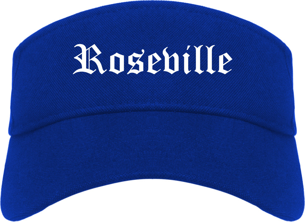 Roseville California CA Old English Mens Visor Cap Hat Royal Blue