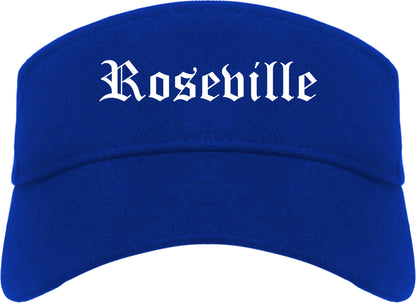 Roseville California CA Old English Mens Visor Cap Hat Royal Blue