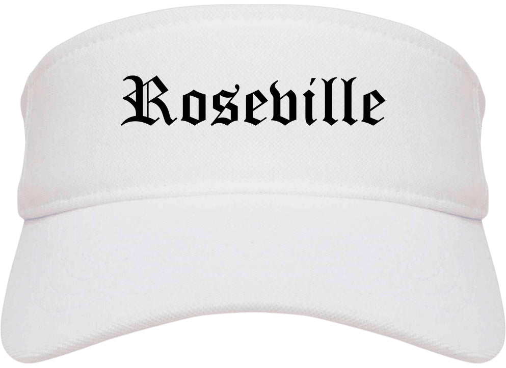 Roseville California CA Old English Mens Visor Cap Hat White