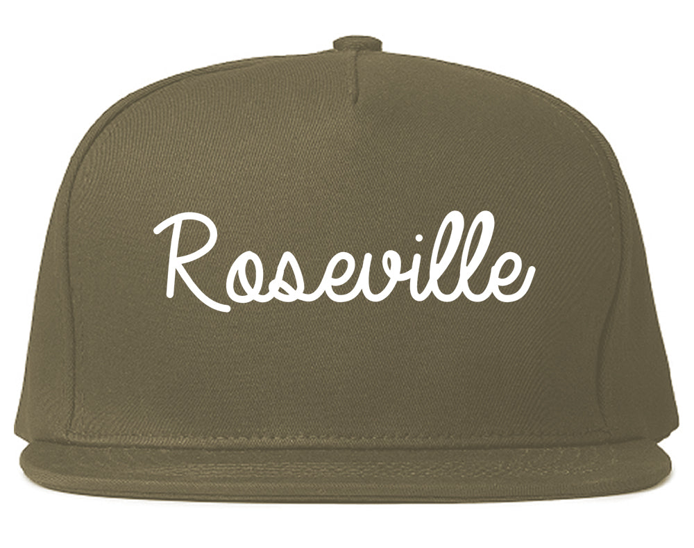 Roseville Michigan MI Script Mens Snapback Hat Grey