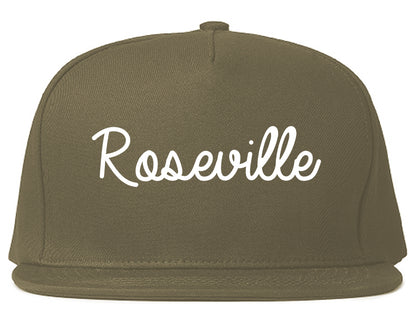 Roseville Michigan MI Script Mens Snapback Hat Grey