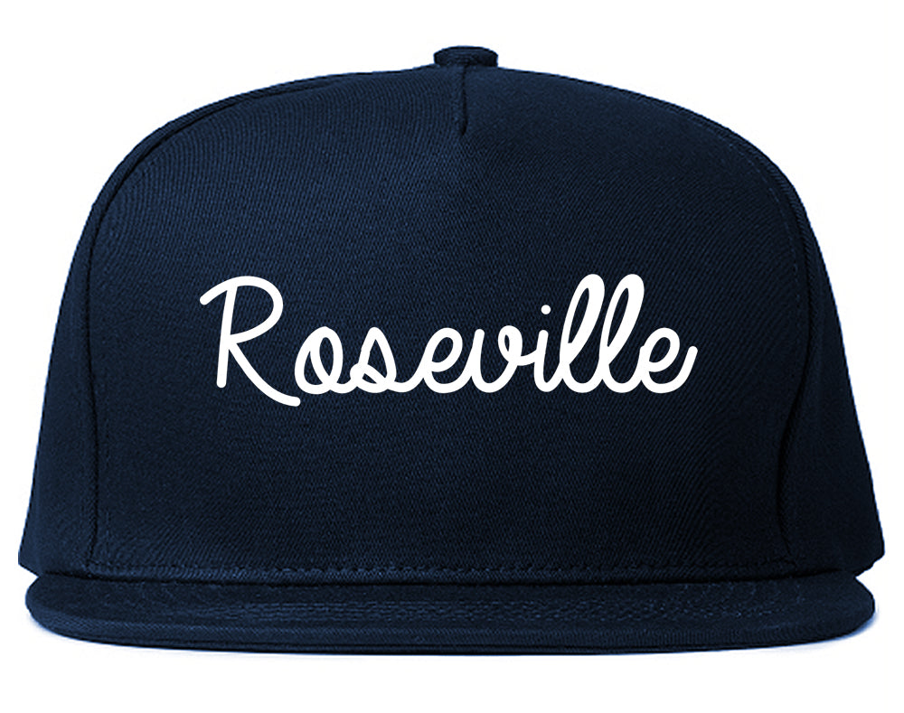Roseville Michigan MI Script Mens Snapback Hat Navy Blue