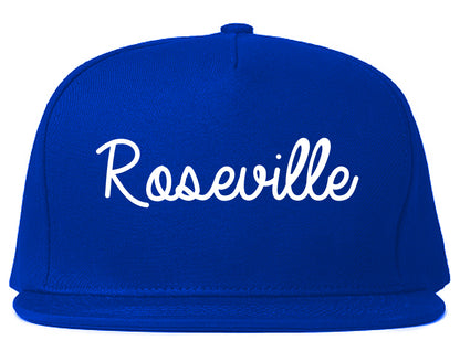 Roseville Michigan MI Script Mens Snapback Hat Royal Blue