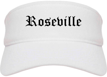 Roseville Michigan MI Old English Mens Visor Cap Hat White