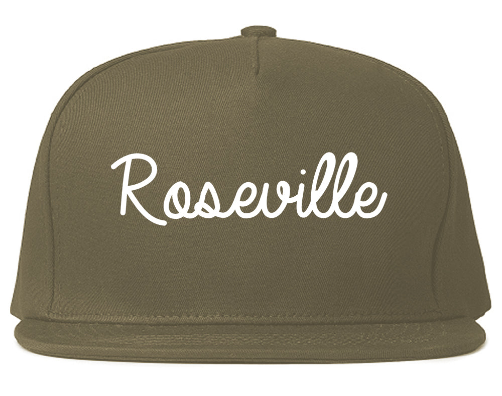 Roseville Minnesota MN Script Mens Snapback Hat Grey