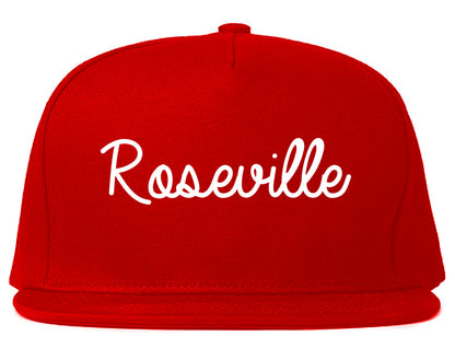 Roseville Minnesota MN Script Mens Snapback Hat Red